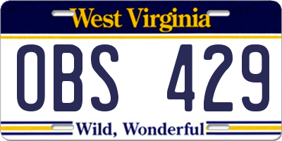 WV license plate OBS429