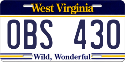 WV license plate OBS430