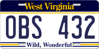 WV license plate OBS432