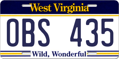 WV license plate OBS435