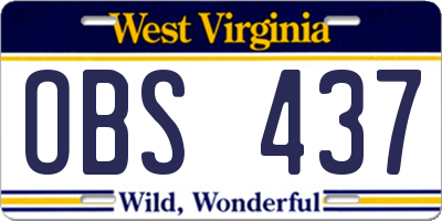 WV license plate OBS437