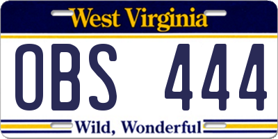 WV license plate OBS444