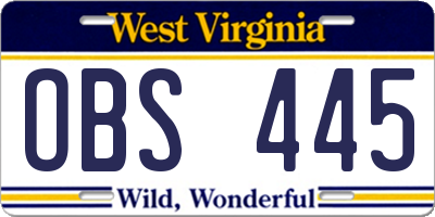 WV license plate OBS445