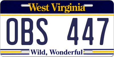 WV license plate OBS447