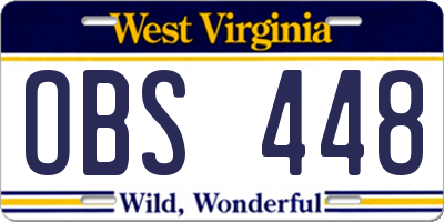 WV license plate OBS448