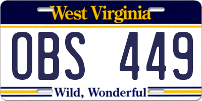 WV license plate OBS449