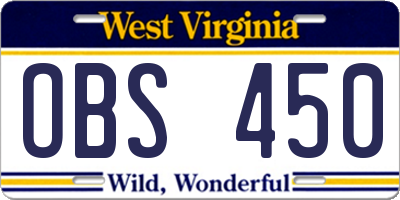 WV license plate OBS450