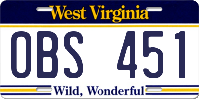 WV license plate OBS451