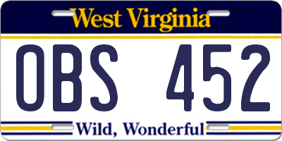 WV license plate OBS452