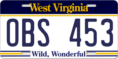 WV license plate OBS453