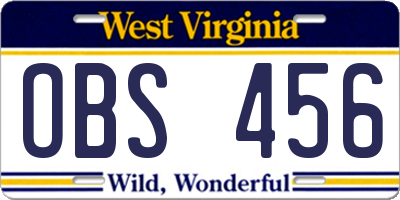WV license plate OBS456