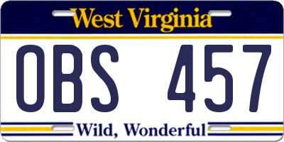WV license plate OBS457