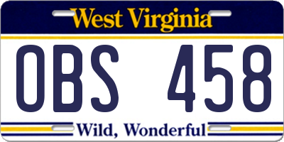 WV license plate OBS458