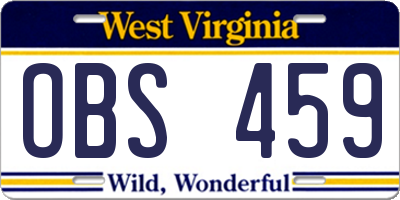 WV license plate OBS459