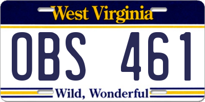 WV license plate OBS461