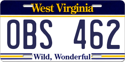 WV license plate OBS462