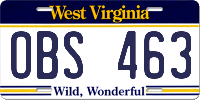 WV license plate OBS463