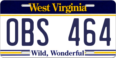 WV license plate OBS464