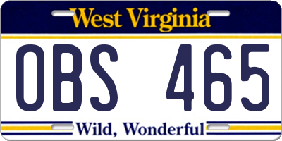 WV license plate OBS465