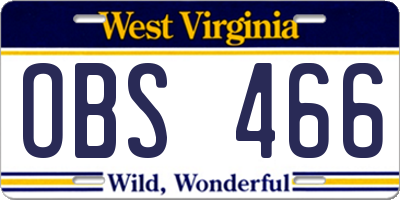 WV license plate OBS466