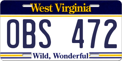 WV license plate OBS472