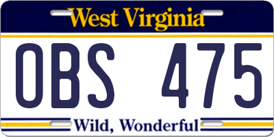 WV license plate OBS475