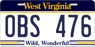 WV license plate OBS476