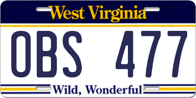 WV license plate OBS477