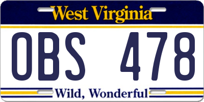 WV license plate OBS478