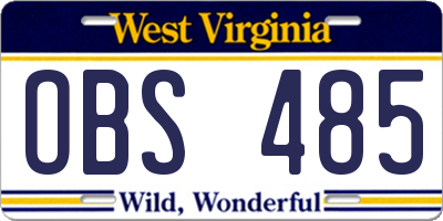 WV license plate OBS485