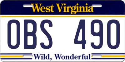 WV license plate OBS490
