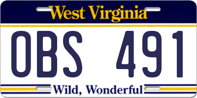 WV license plate OBS491