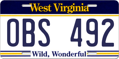 WV license plate OBS492