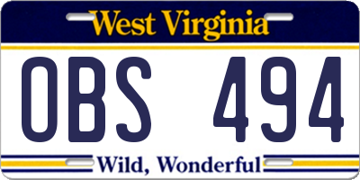 WV license plate OBS494