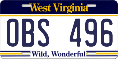 WV license plate OBS496