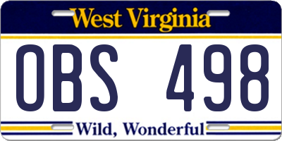 WV license plate OBS498