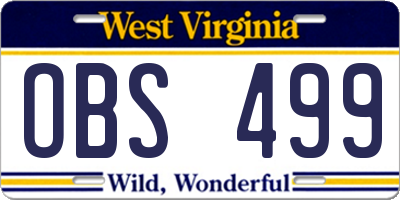 WV license plate OBS499