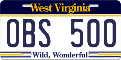 WV license plate OBS500