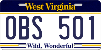 WV license plate OBS501