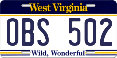 WV license plate OBS502