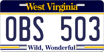 WV license plate OBS503