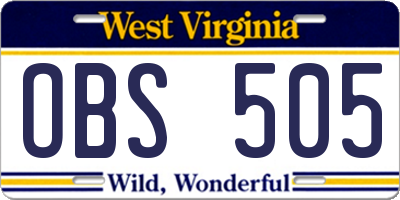 WV license plate OBS505