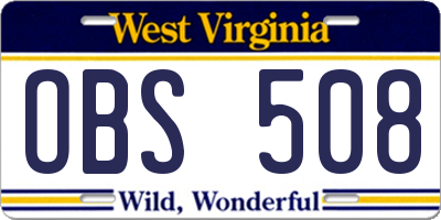 WV license plate OBS508