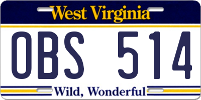 WV license plate OBS514