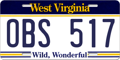 WV license plate OBS517