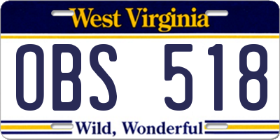 WV license plate OBS518