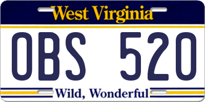 WV license plate OBS520