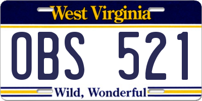 WV license plate OBS521