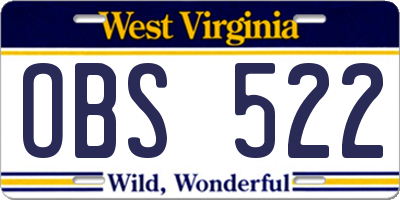 WV license plate OBS522