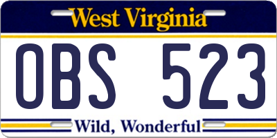 WV license plate OBS523